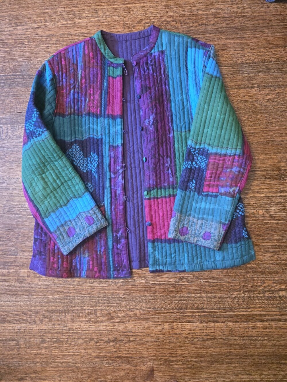 Quilted Patchwork Jacket in Teal, Purple & Magenta